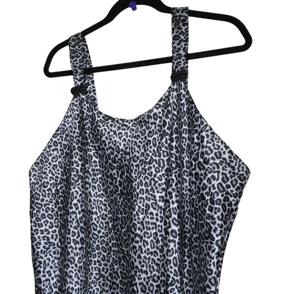 Womens Leopard Print Satin Slip Nightgown 2X Knee Length Black White - Picture 4 of 10